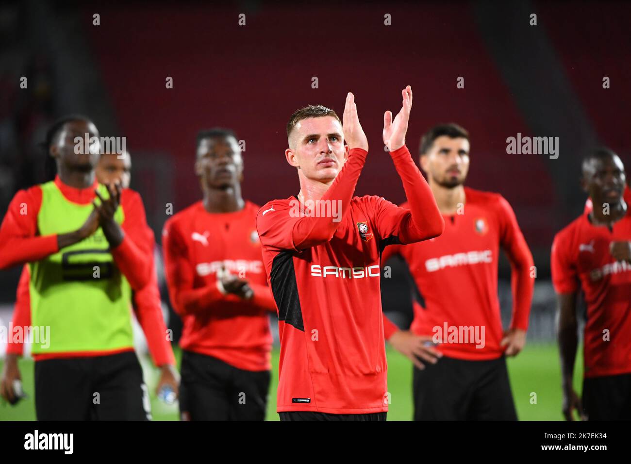 ©PHOTOPQR/LE TELEGRAMMA/Nicolas Creach ; ; 19/08/2021 ; FOTO Nicolas Creach/LE TELEGRAMMA. CALCIO (35) Parco Roazhon ( Rennes ) LE 19082021 Barrage de l’Europa Conference League Stade Rennais / ROSENBORG BK Conference Europa League partita di calcio tra Rennes e Rosenborg al Roncho Park Stadium di Rennes, Francia occidentale, il 19 agosto 2021. Foto Stock