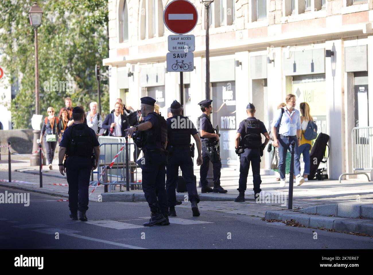 ©PHOTOPQR/LE PARISIEN/Olivier Arandel ; Paris ; 08/09/2021 ; Paris, France Mercredi 8 settembre 2021 Procès des attentats du 13 novembre 2015 1er jour et ouverture du 13 novembre 2015 Tribunal de Paris Attentats Bataclan Les terrasses Parigi, Francia, settembre 8th 2021. Primo giorno del processo degli attentati terroristici del 13 novembre 2015 allo Stade de France e Bataclan al Palais de Justice di Parigi. Foto Stock