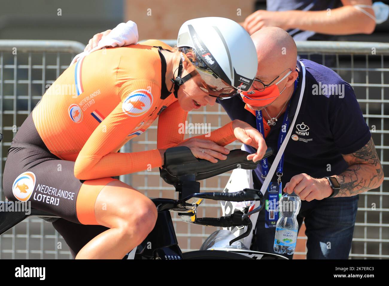 ©Pierre Teyssot/MAXPPP ; Campionato europeo di ciclismo su strada 2021 UEC. Trento, Italia il 9 settembre 2021. Women Elite cronometro individuale, Ellen Van Dijk (Paesi Bassi) Â© Pierre Teyssot / Maxppp Foto Stock