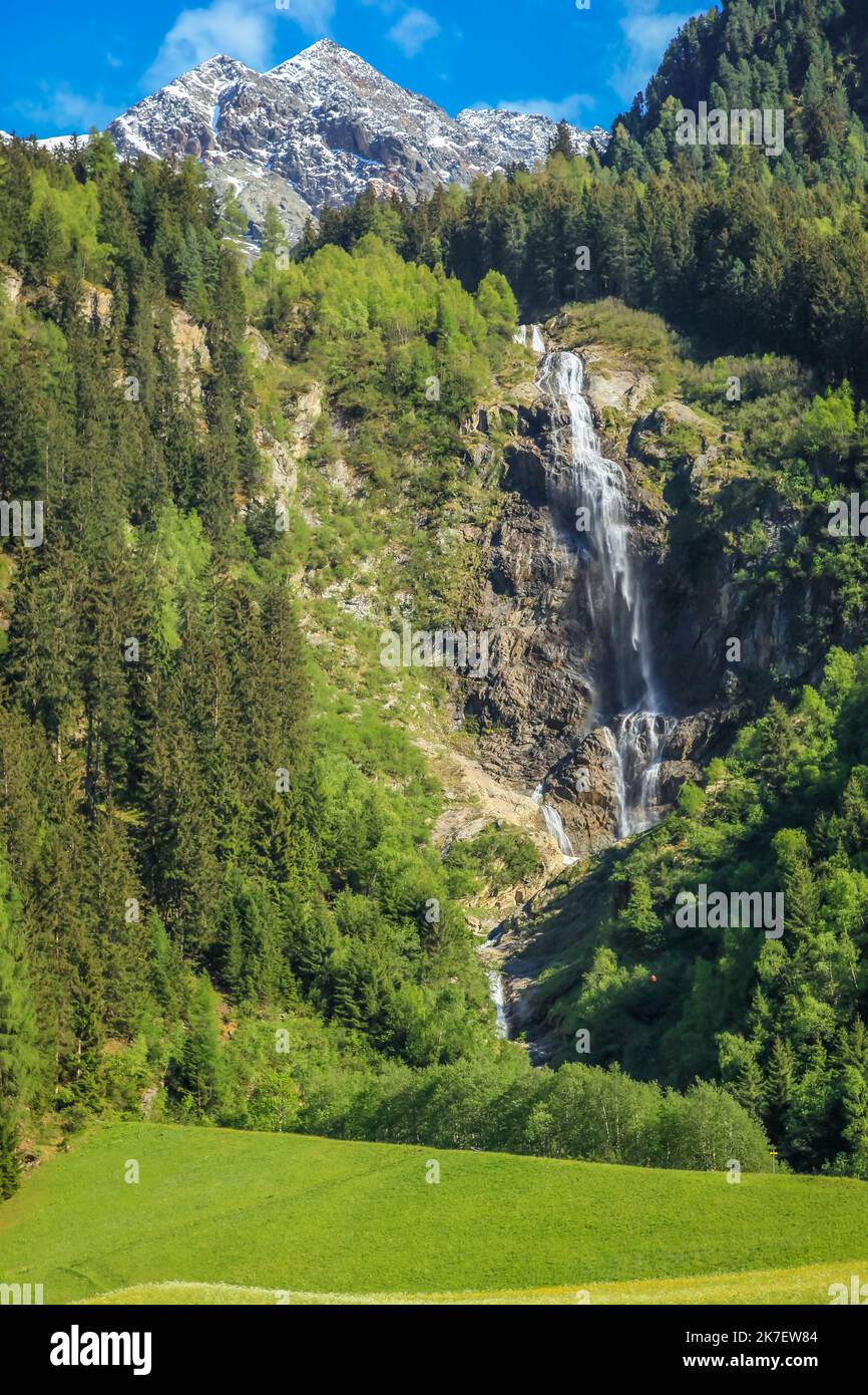 Cascata in Val Stubai, Grawa Wasserfall, Nord Tirolo, Austria Foto Stock