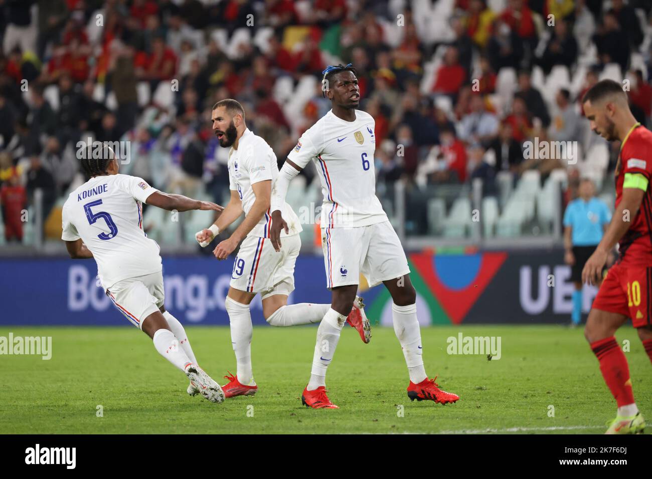 ©PHOTOPQR/LE PARISIEN/LP / Arnaud Journois ; TORINO ; 07/10/2021 ; CALCIO , finale UEFA NATIONS LEAGUE , 07/10/2021 , STADIO JUVENTUS , TORINO ( ITALIE ) , FINALI DEMI / FRANCIA - BELGIQUE / partita di calcio tra la nazionale belga Red Devils e la Francia, le semifinali della Lega delle Nazioni, a Torino, Italia, giovedì 07 ottobre 2021. Foto Stock