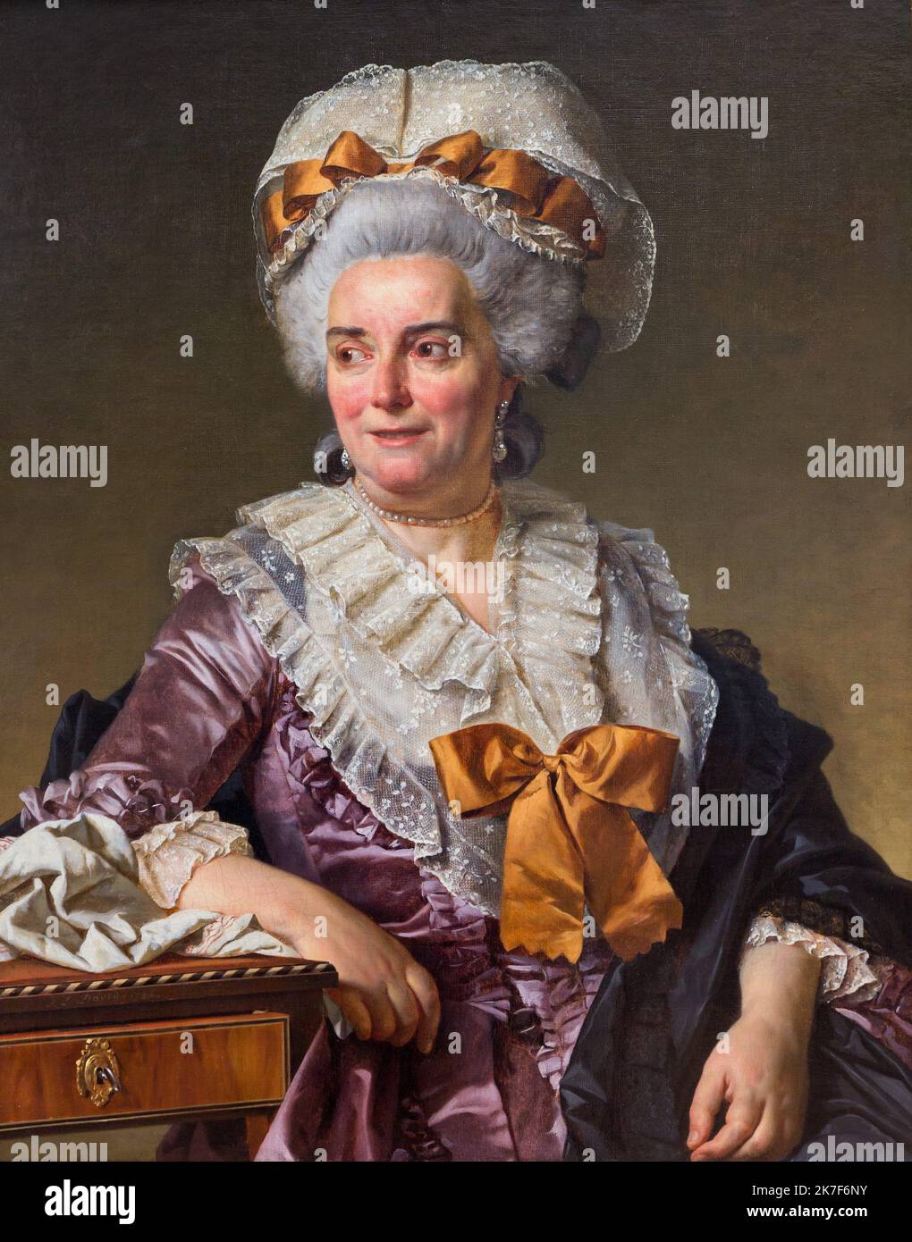 ©Active Museu/MAXPPP - ActiveMuseum 0001844.jpg / Madame Charles-Pierre Pecoul, 1784 - Jacques-Louis David Huile sur toile 1784 - / Jacques-Louis David / Peinture Active Museum / le Pictorium 1 persona, Bourgeoise (femmina), Bow cravatta, occhi marroni, edificio (), vestito, orecchino, imprenditore, oro (colore), cappello, Gioviale, Knot, pizzo, appoggiato, classi medie, ufficio, pittura perla, sita (bianco), sit (), verticale, ricco, capelli bianchi, Donna, Madame Charles-Pierre Pecoul, 18th ° secolo, Jacques-Louis David, Foto Stock