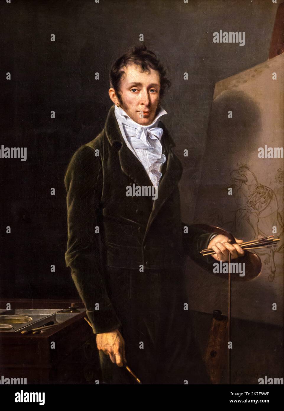 ©Active Museu/MAXPPP - ActiveMuseum 0002186.jpg / Carle Vernet, peintre Salon de 1804 - Robert Lefevre 1804 - / Robert Lefevre / Peinture Active Museum / le Pictorium 1 persona ,Brush ,marrone scuro ,Easel ,jabot ,giacca ,uomo ,Pittore ,Pittura ,Ritratto ,verticale ,Carle Vernet ,19th ° secolo ,Robert Lefevre , Foto Stock