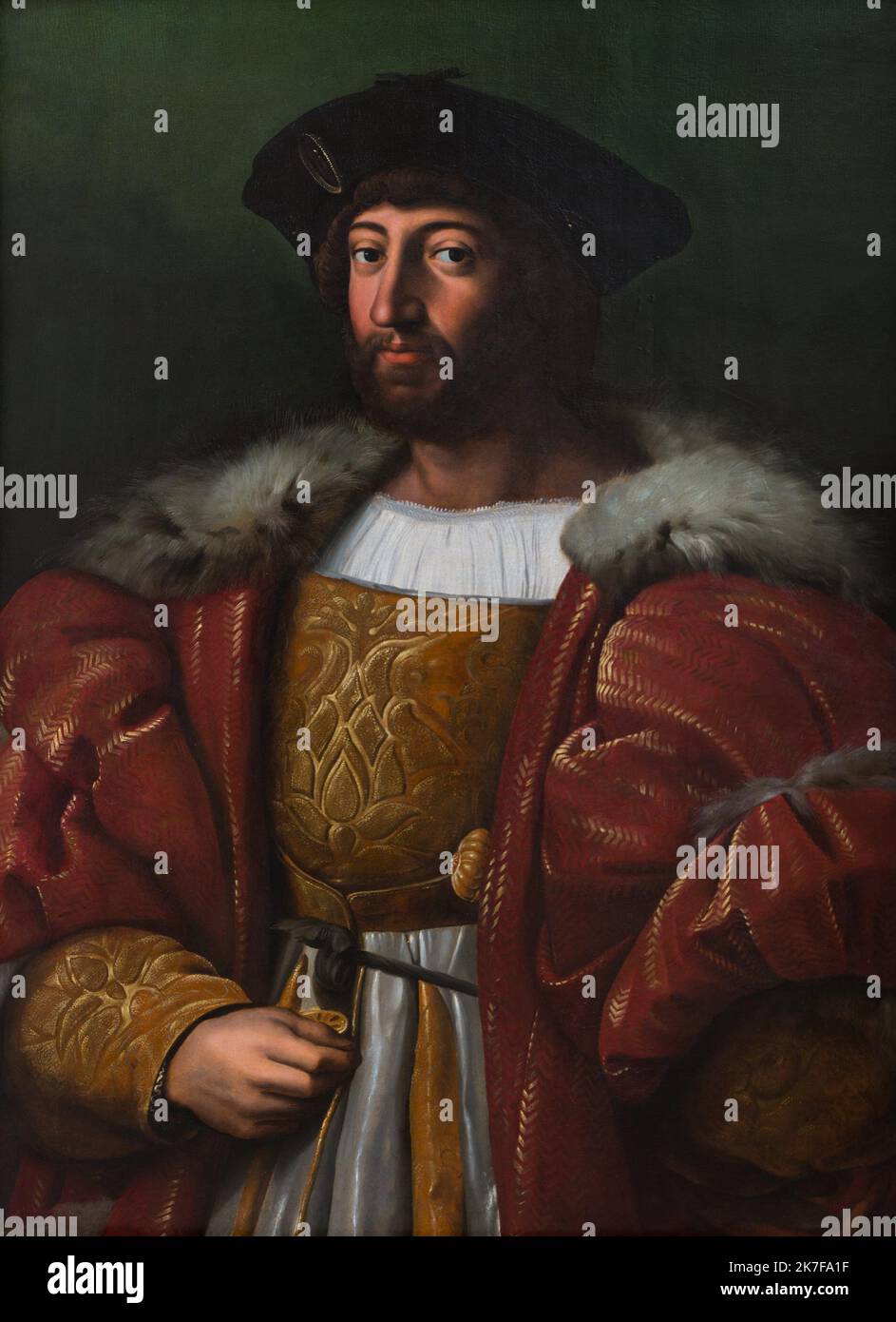 ©Active Museu/MAXPPP - ActiveMuseum 0002857.jpg / Ritratto di Laurent II de Medicis, Duc d'Urbin Huile sur toile 1518 - / Raffaello / Peinture Active Museum / le Pictorium 1 persona ,3 giorni barba, corazza, costume in ceramica, torace, occhi scuri, Duca, viso su, feltro cappello, uomo, Moustache, Ritratto, verticale, Lorenzo de Medici, Rinascimento (), Raffaello, Pittura, Foto Stock