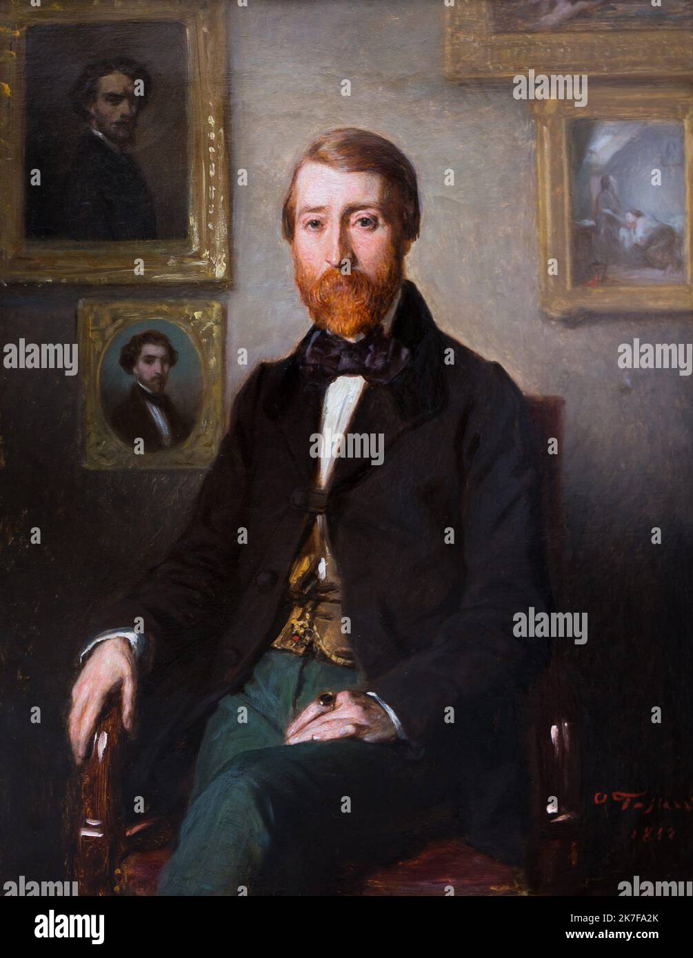 ©Active Museu/MAXPPP - ActiveMuseum 0002891.jpg / Portrait de Bruyas dans son interieur 1852 - / Octave Tassaert / Peinture Active Museum / le Pictorium 1 persona, Poltrona, occhi blu, Bourgeois, Bow cravatta, Curatore, Ecole des Beaux-Arts, faccia in faccia, mano sul bracciolo, indice, interno (casa), uomo malinconia ,Scuola di pittura ,Pittura ,Ritratto ,barba rossa ,capelli rossi ,Mustach rosso ,anello ,seduta (da essere) ,insegnante ,verticale ,Jacques Louis chiamato Alfred Bruyas ,19th ° secolo ,Ottava Tassaert , Foto Stock