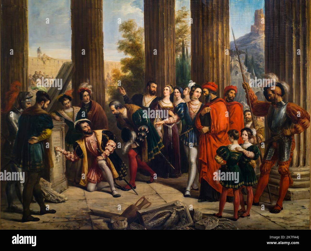 ©Active Museu/MAXPPP - ActiveMuseum 0002928.jpg / visite de Francois 1er aux Monuments de Nimes 1836 - / Alexandre Marie Colin / Peinture Active Museum / le Pictorium Bambino , colonna , colonna (architettura) ,eleganza ,pittura figurativa ,Gruppo ,orizzontale ,Re di Francia ,uomo ,Monumento ,Donna ,Europa ,Francia ,Gard ,Languedoc-Roussillon ,Nimes ,Europa Occidentale ,Francesco I. Di Francia, 19th ° secolo, Alexandre Marie Colin, Pittura , Foto Stock