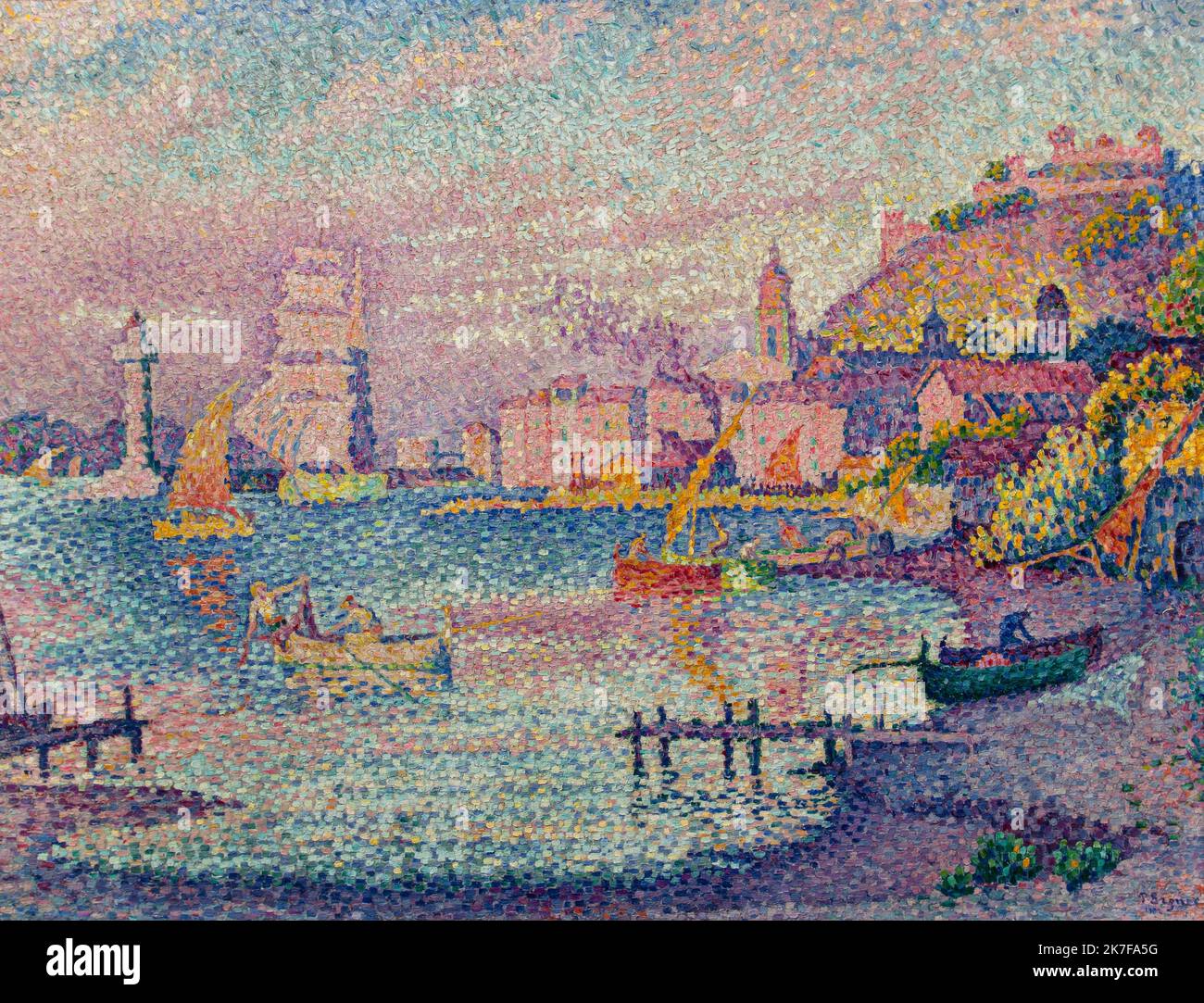 ©Active Museu/MAXPPP - ActiveMuseum 0002953.jpg / Sortie du Port de Saint-Tropez Huile sur toile 1902 - / Paul Signac / Peinture Active Museum / Appartamento le Pictorium edificio, Arch (Sole del piede) ,Baia, mare calmo, carattere, Chiesa, nuvoloso, Costa, Corn-papavero, folla, vita quotidiana scena, Fisherman, passerella, Gruppo, Porto, collina, orizzontale, Faro, Mediterraneo, Net (tenda), gita, Seascape, piccola barca, passeggiata, Turismo, turistico, turistico, Villaggio, visitatore, giallo, Europa, Francia, Costa Azzurra, Provenza-Alpi-Costa Azzurra, Painting, 20th ° secolo, Paolo Sigla, Costa Azzurra, Costa Azzurra, Costa Azzurra Foto Stock