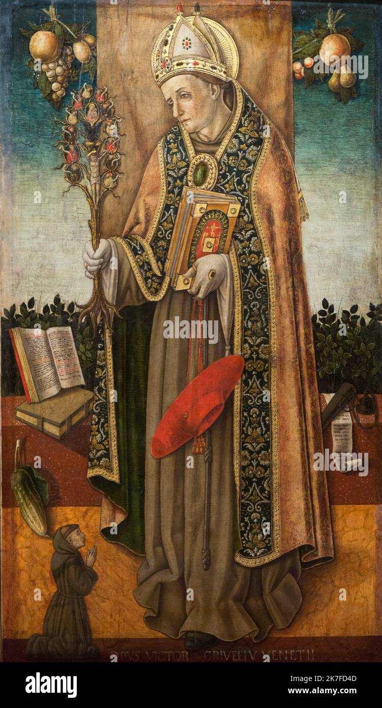 ©Active Museu/MAXPPP - ActiveMuseum 0006573.jpg / Saint Bonaventure tenant l'arbre de la redenzione 1480 - / Vittorio Crivelli / Peinture Active Museum / le Pictorium Book ,Bush ,Cardinal Hat (religione) ,Drape ,frutta ,full length shot ,uomo ,Mistico ,Redenzione ,tre quarti profilo ,albero ,verticale ,Saint Bonaventura ,Xesimo secolo ,Vittorio Crivelli , Pittura , Vittorio Crivelli Foto Stock