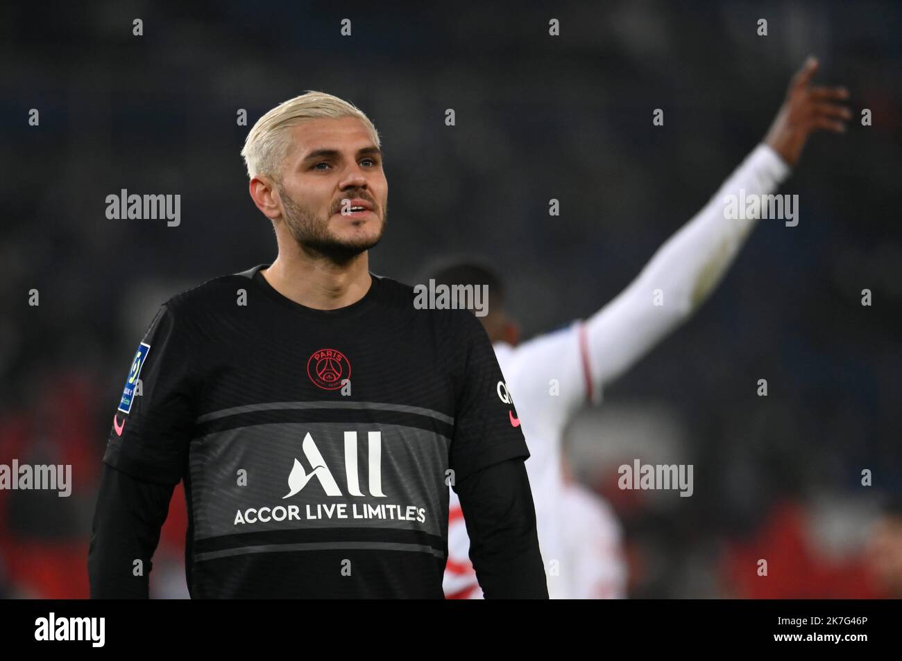 ©Julien Mattia / le Pictorium/MAXPPP - Julien Mattia / le Pictorium - 15/01/2022 - Francia / Ile-de-France / Parigi - Mauro Icardi lors de la rencontre entre le PSG et le Stade Brestois 29 au Parc des Princes, le 15 Janvier 2022. / 15/01/2022 - Francia / Ile-de-France (regione) / Parigi - Mauro Icardi durante la partita tra PSG e Stade Brestois 29 al Parc des Princes il 15 gennaio 2022. Foto Stock