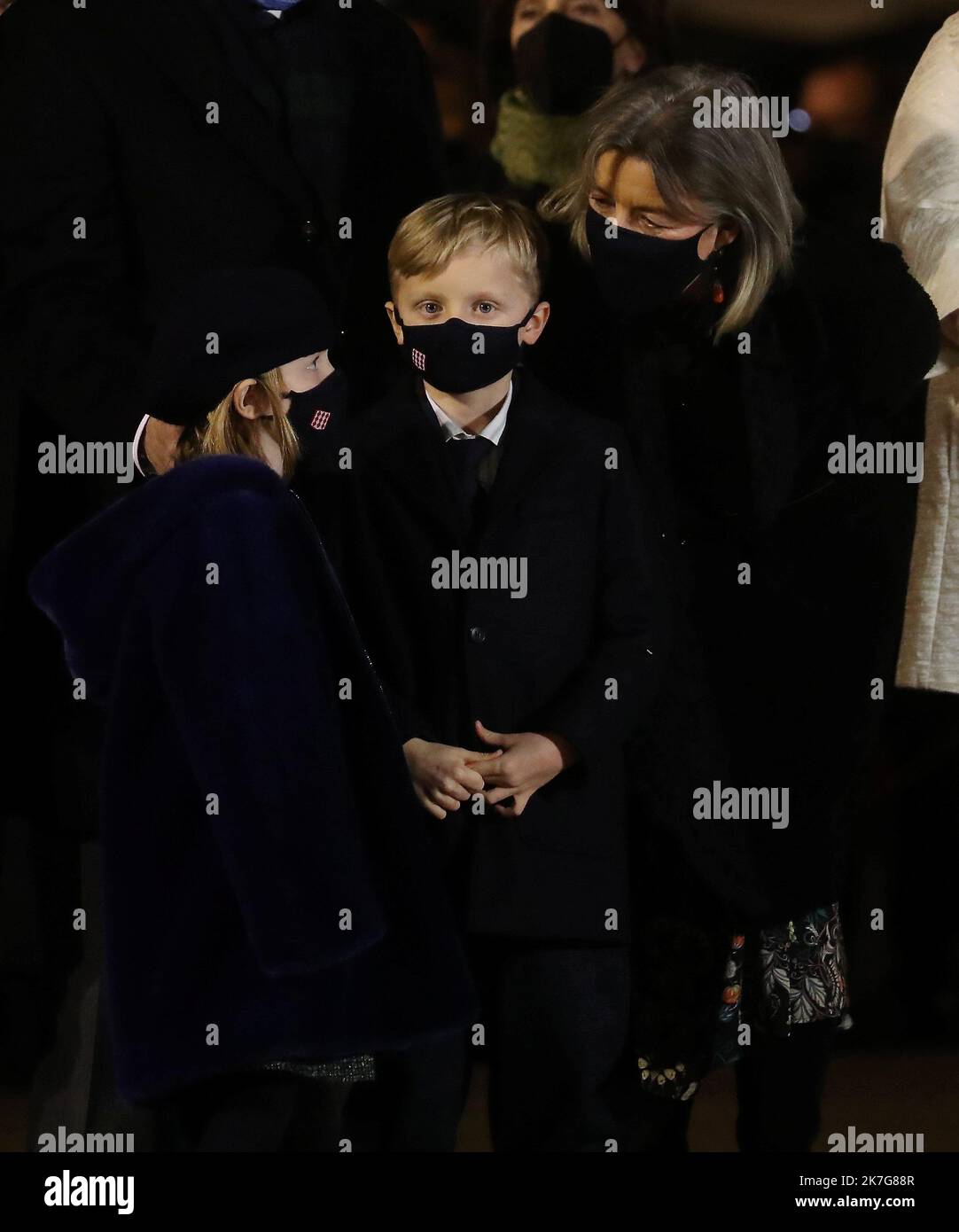 ©PHOTOPQR/NICE MATIN/Jean Francis Ottonello ; Monaco ; 26/01/2022 ; Fête de la Saint-Dévote : célébration du saint sacrement et embrasement de la barque en présence du Prince héréditaire Jacques, de la princesse Gabriella, de la princesse Caroline de Hanovre Monaco, jan 26th 2022. Sainte Devote celebrazioni con la famiglia principesca Foto Stock