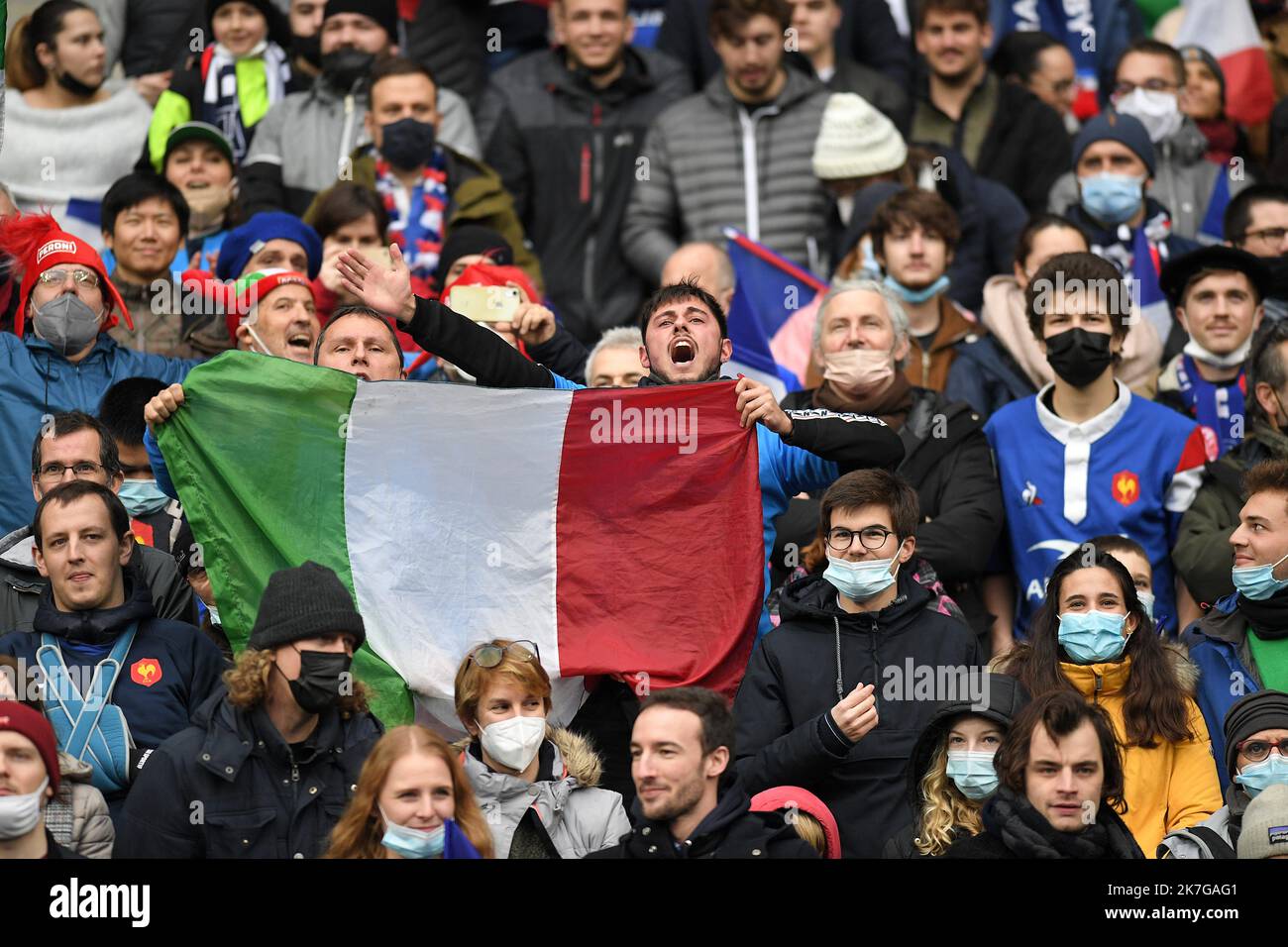 ©PHOTOPQR/VOIX DU NORD/PIERRE ROUANET ; 06/02/2022 ; Saint-Denis, le 06/02/2022. Rugby, Tournoi des Six Nations, incontro principale. XV de France (FFR) - Italie (squadra Azzurra, FIR Italia), au Stade de France (Parigi). FOTO PIERRE ROUANET LA VOIX DU NORD Foto Stock