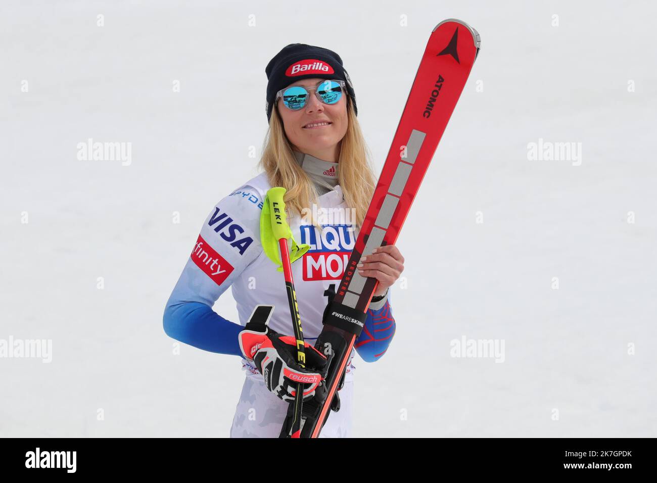 ©Pierre Teyssot/MAXPPP ; Finals FIS Alpine Ski World Cup - Courchevel Meribel - . Courchevel, Francia il 17 marzo 2022. Donna Super-G Mikaela Shiffrin (USA). Â Pierre Teyssot / Maxppp Foto Stock