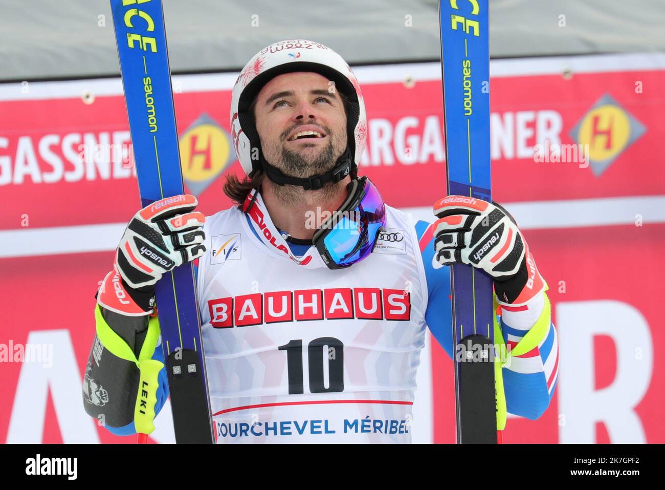 ©Pierre Teyssot/MAXPPP ; Finals FIS Alpine Ski World Cup - Courchevel Meribel - . Courchevel, Francia il 17 marzo 2022. Uomini Super-G corsa, Matthieu Bailet (fra). Â Pierre Teyssot / Maxppp Foto Stock