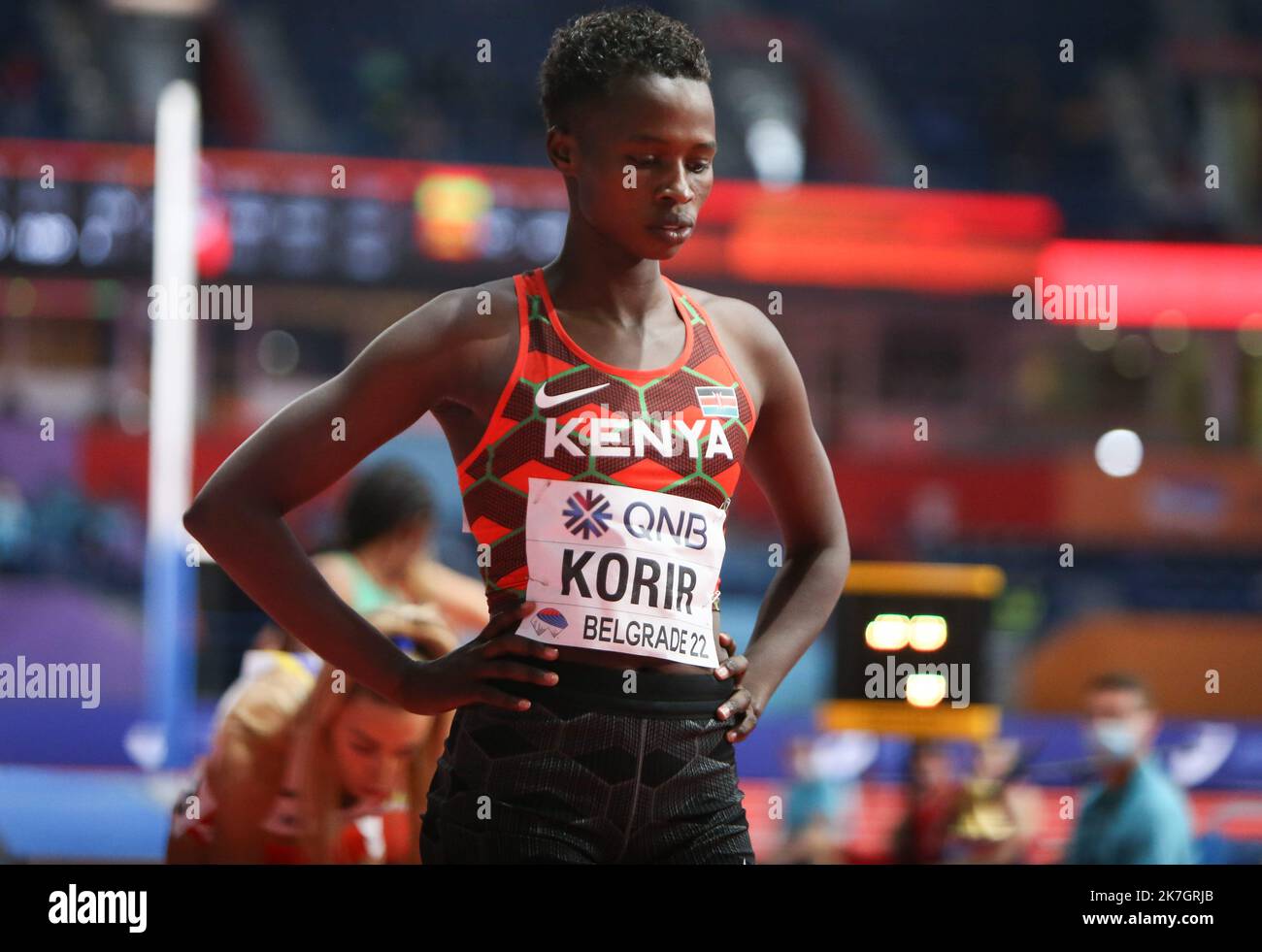 ©Laurent Lairys/MAXPPP - Naomi KORIR of Kenya Heats 800 M Donne durante i Campionati mondiali di atletica al coperto 2022 il 18 marzo 2022 alla Stark Arena di Belgrado, Serbia - Foto Laurent Lairys / Foto Stock