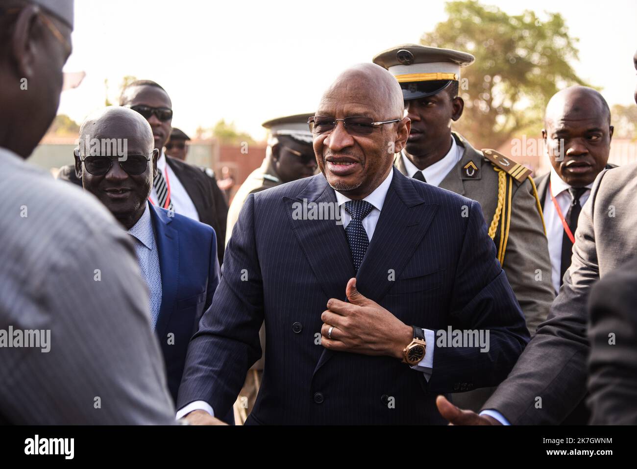 ©Nicolas Remene / le Pictorium/MAXPPP - Bamako 23/02/2019 Nicolas Remene / le Pictorium - 23/2/2019 - Mali / Koulicoro / Bamako - l'ancien Premier Ministre malien M. Soumeylou Boubeye Maiga lors de la mise en service de la nouvelle station d'extrure de Kabala. Celle-ci permettra notamment d'assurer l'aprovisioning correct en eau potable de la ville de Bamako. L'est le Plus important projet en altentation d'eau potable en Afrique de l'Ouest. / 23/2/2019 - Mali / Koulikoro / Bamako - l'ex primo Ministro del Mali, Soumeylou Boubeye Maiga, durante la messa in servizio della nuova Kabala wa Foto Stock