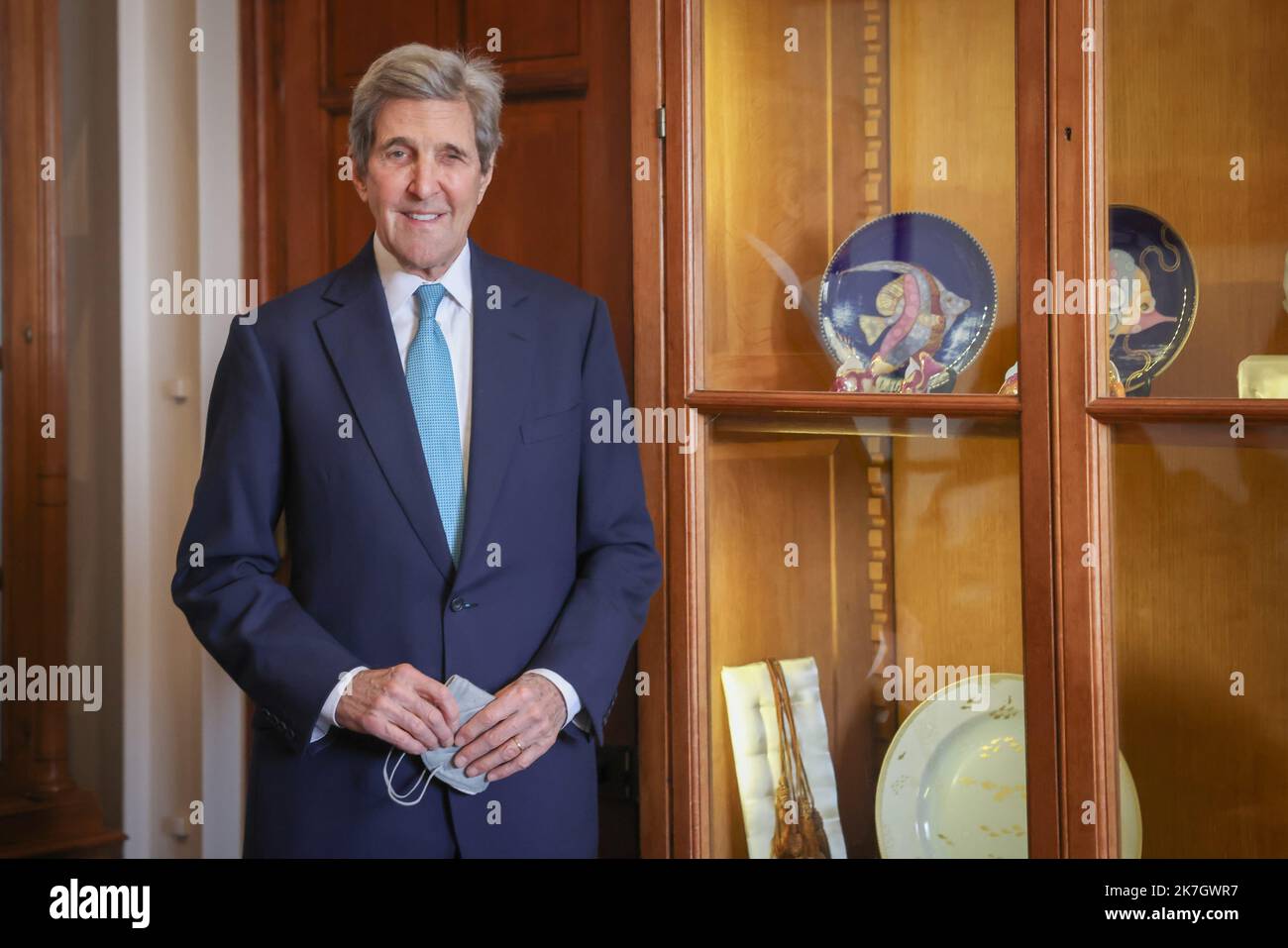 ©PHOTOPQR/LE PARISIEN/Fred Dugit ; Monaco ; 21/03/2022 ; Société Musée Océanographique de Monaco (98), le 21 Mars 2022 John Kerry Envoyé spécial du président des États-Unis pour le climat ICI lors de la 13e édition du Monaco Blue Initiative (sommet pour l'océan) Photo LP / Fred Dugit John Kerry durante l'edizione 13th della Monaco Blue Initiative del 21 marzo 2022 Foto Stock