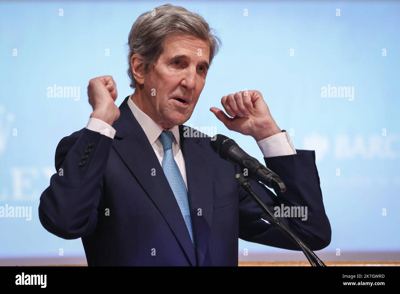 ©PHOTOPQR/LE PARISIEN/Fred Dugit ; Monaco ; 21/03/2022 ; Société Musée Océanographique de Monaco (98), le 21 Mars 2022 John Kerry Envoyé spécial du président des États-Unis pour le climat ICI lors de la 13e édition du Monaco Blue Initiative (sommet pour l'océan) Photo LP / Fred Dugit John Kerry durante l'edizione 13th della Monaco Blue Initiative del 21 marzo 2022 Foto Stock