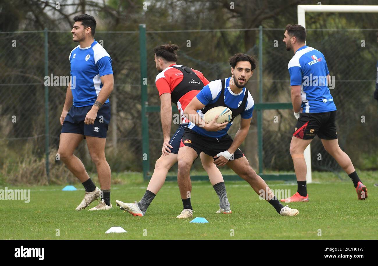 Â©PHOTOPQR/L'INDEPENDANT/CLEMENTZ MICHEL ; PERPIGNAN ; 21/03/2022 ; SPORT / RUGBY A XIII / STAGE DE PREPARATION DU XIII DE FRANCE / STADE DE LA GERMANOR DE CABESTANY / ROMAIN FRANCO - RUGBY TRAINING PER LA PREPARAZIONE DEL XIII DE FRANCE Foto Stock