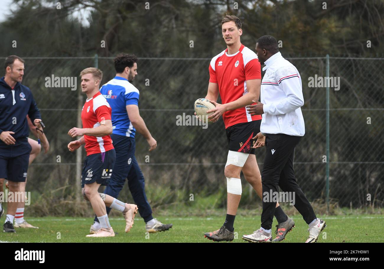 Â©PHOTOPQR/L'INDEPENDANT/CLEMENTZ MICHEL ; PERPIGNAN ; 21/03/2022 ; SPORT / RUGBY A XIII / STAGE DE PREPARATION DU XIII DE FRANCE / STADE DE LA GERMANOR DE CABESTANY / CORENTIN LE CAM - RUGBY TRAINING PER LA PREPARAZIONE DEL XIII DE FRANCE Foto Stock