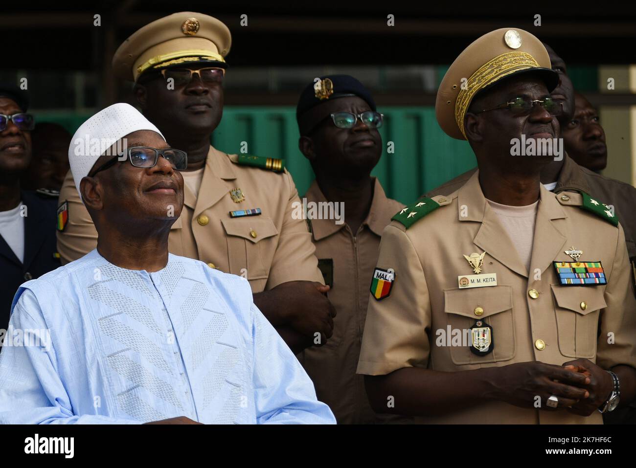 ©Nicolas Remene / le Pictorium/MAXPPP - Bamako 11/07/2018 Nicolas Remene / le Pictorium - 11/07/2018 - Mali / Bamako / Bamako - le General Moussa Bemba Keita, ancien chef d'Etat Major General de l'armee et ancien Ministre de la SECURITE sous IBK mit sous mandat de depot par la justice malienne ce mardi 17 mai 2022 dans le cadre de malversations dans la gestion des fonds de la loi de programmation militaire. ICI a droite du President de la Republique et Chef Supreme des Armees, Monsieur Ibrahim Boubacar Keita, le 11 juillet 2018 a la base 101 de l'Armee de l'Air du Mali, Lors de la ceremonie de Foto Stock