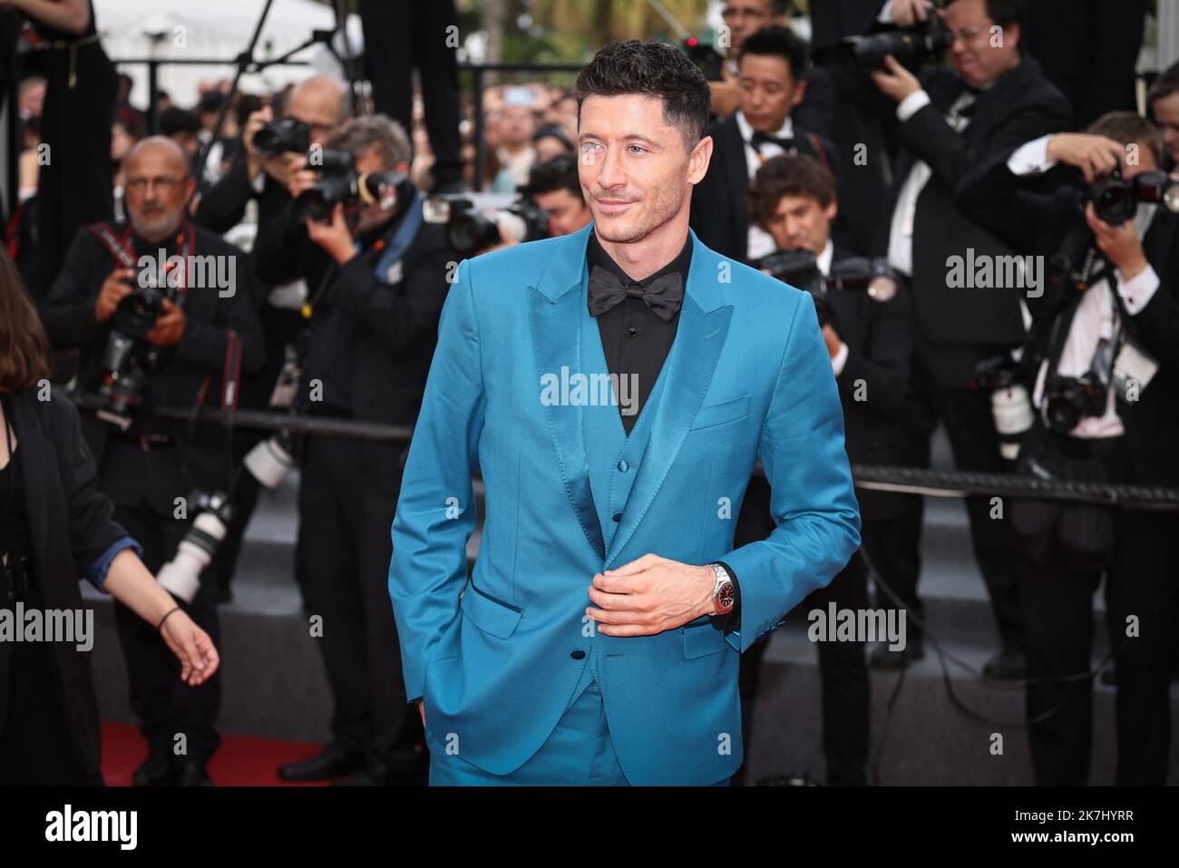 ©PHOTOPQR/LE PARISIEN/Fred Dugit ; Cannes ; 26/05/2022 ; Cuture / Cinéma Palais des festival à Cannes (06), le 26 mai 2022 Montée des marches du film 'Broker (Les Bonnes Etoiles)' Anna Lewandowska e Robert Lewandowski Photo LP / Fred Dugit - Festival internazionale del cinema di Cannes. Foto Stock