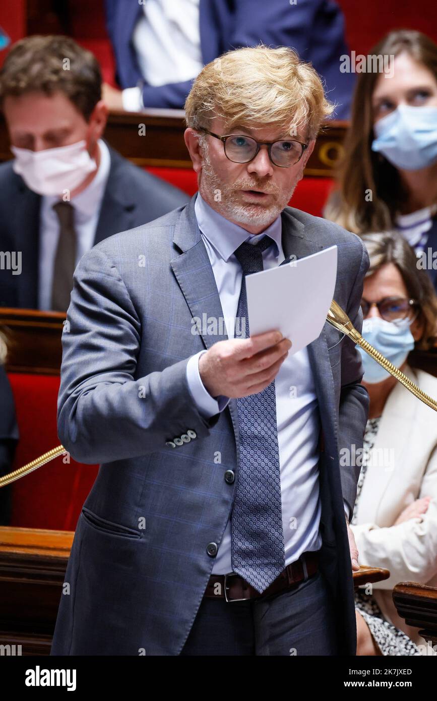 ©THOMAS PADILLA/MAXPPP - 26/07/2022 ; PARIS, FRANCE ; SEANCE DE QUESTIONS AU GOUVERNEMENT DANS L'HEMICYCLE DE L'ASSEMBLEE NATIONALE. MARC FESNEAU, MINISTRE DE L' AGRICULTURE ET DE LA SOUVERAINETE ALIMENTAIRE. Sessione di interrogazioni al governo presso l'Assemblea nazionale francese di Parigi, il 26 luglio 2022. Foto Stock