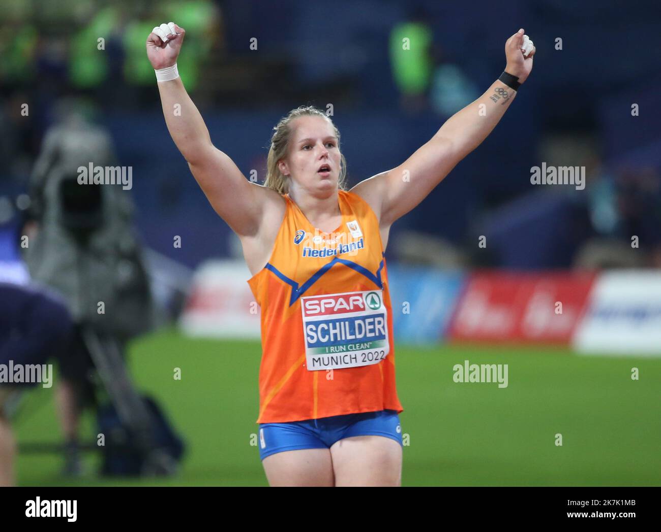 ©Laurent Lairys/MAXPPP - Jessica Schilder of Nederland Women's Shot Put Final durante i Campionati europei di atletica 2022 il 15 agosto 2022 a Monaco di Baviera, Germania - Foto Laurent Lairys / MAXPPP Foto Stock