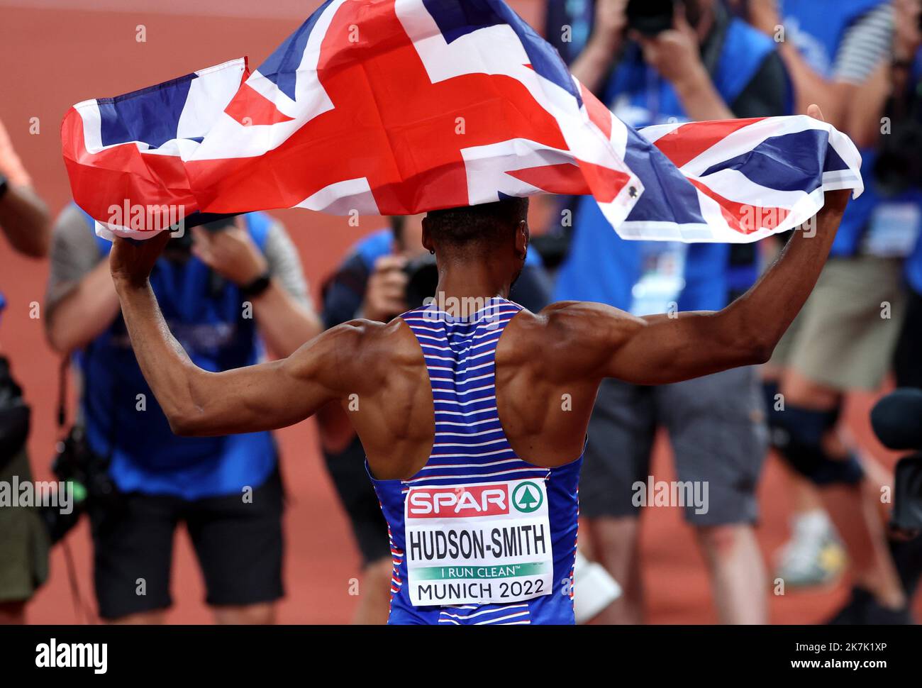 ©PHOTOPQR/l'ALSACE/Jean-Marc LOOS ; Monaco di Baviera ; 17/08/2022 ; Matthew Hudson Smith (GBR) remporte le 400m Lors des championnats d'Europe d'athlétisme à Monaco di Baviera le 17 août 2022. – Monaco di Baviera, Germania, la seconda edizione dei Campionati europei si svolge dal 11 al 22 agosto e prevede nove sport. Foto Stock