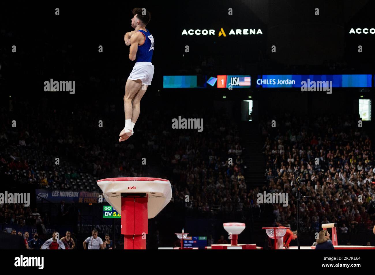 Mylene DeRoche/IP3 - Leo Saladino in Francia compete nelle qualifiche di ginnastica artistica da uomo nel torneo internazionale di ginnastica francese del 23rd presso l'Accor Arena. A Parigi, in Francia, il 24 settembre 2022. Foto Stock