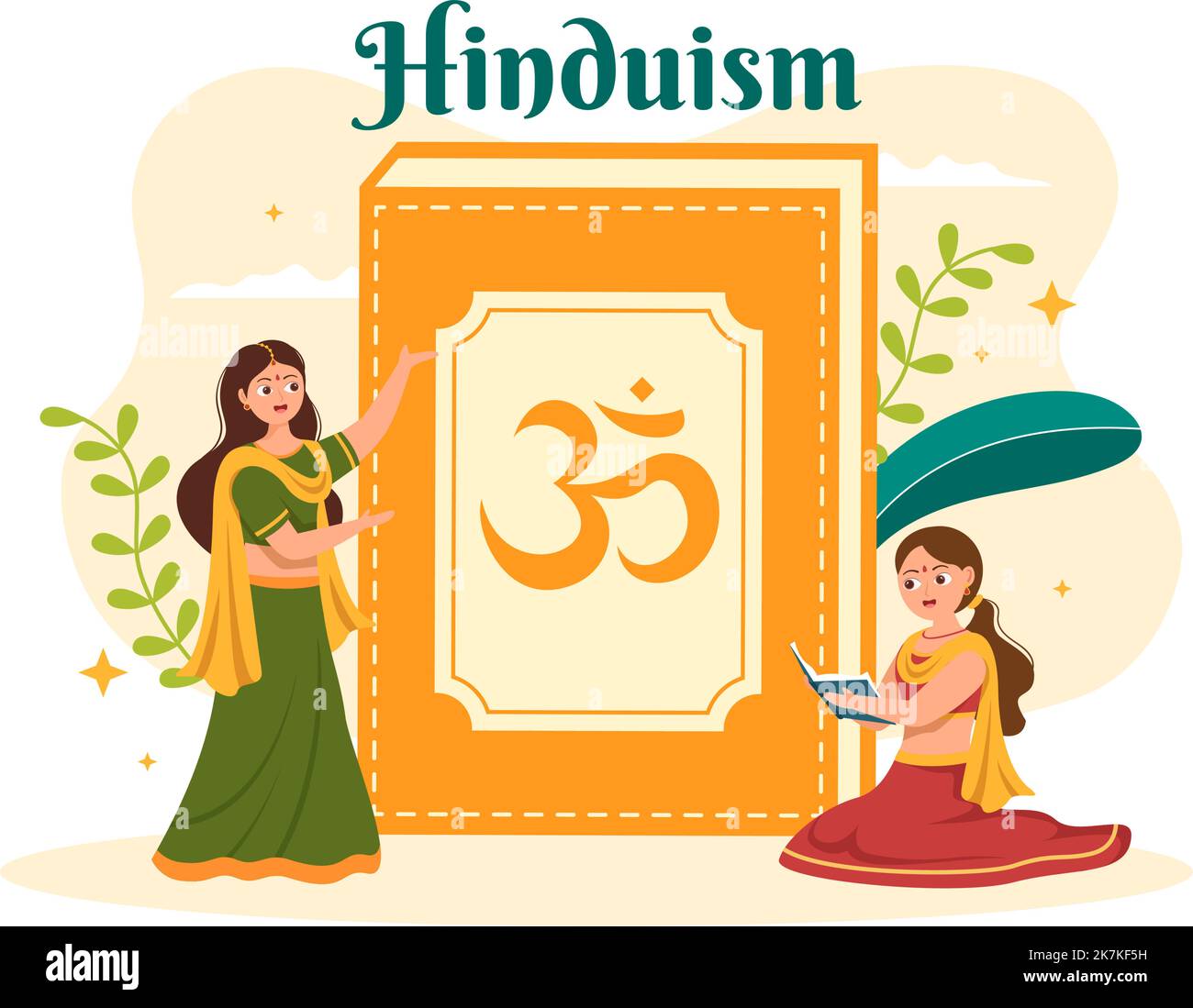 Simbolo dell'induismo sfondo piatto Cartoon modelli disegnati a mano Illustrazione Illustrazione Vettoriale