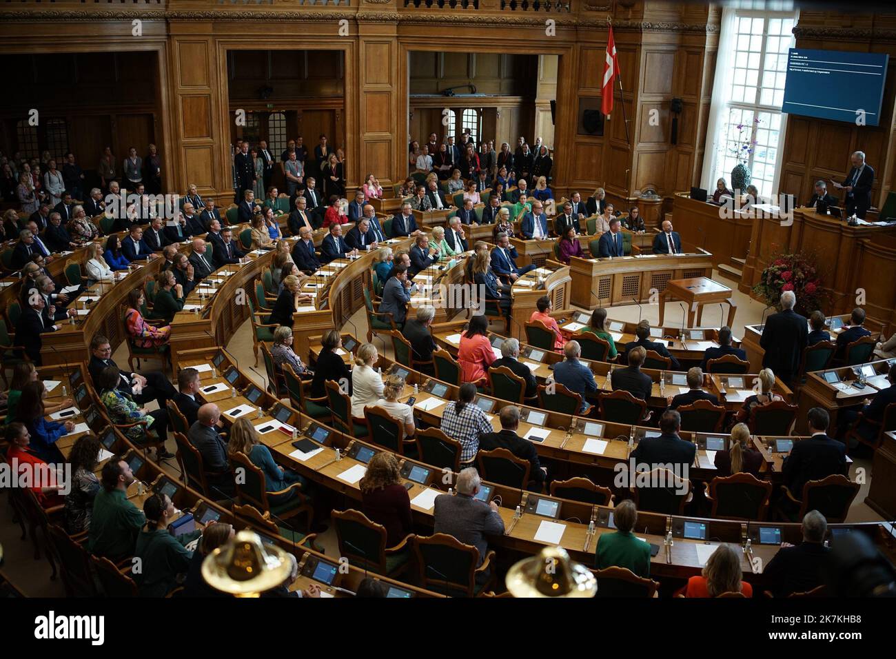 ©Thibault Savary / le Pictorium/MAXPPP - Copenaghen 04/10/2022 Thibault Savary / le Pictorium - 4/10/2022 - Danemark / Copenaghen - le parlement Danois, Folketinget lors du discours de politique generale de mette Frederiksen. / 4/10/2022 - Danimarca / Copenaghen - il Folketinget, Parlamento danese durante il discorso del PM danese mette Frederiksen. Foto Stock