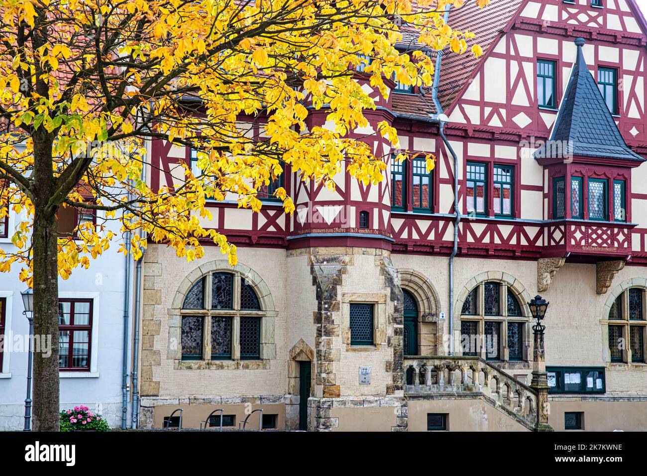 Herbstimpressionen aus Harzgerode historisches Rathaus Foto Stock