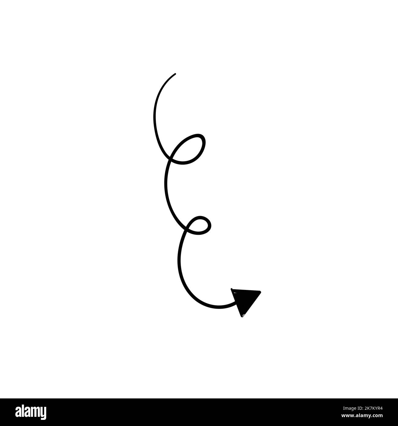 icona con freccia curva lunga rivolta verso il basso in stile piatto. Illustrazione Vettoriale