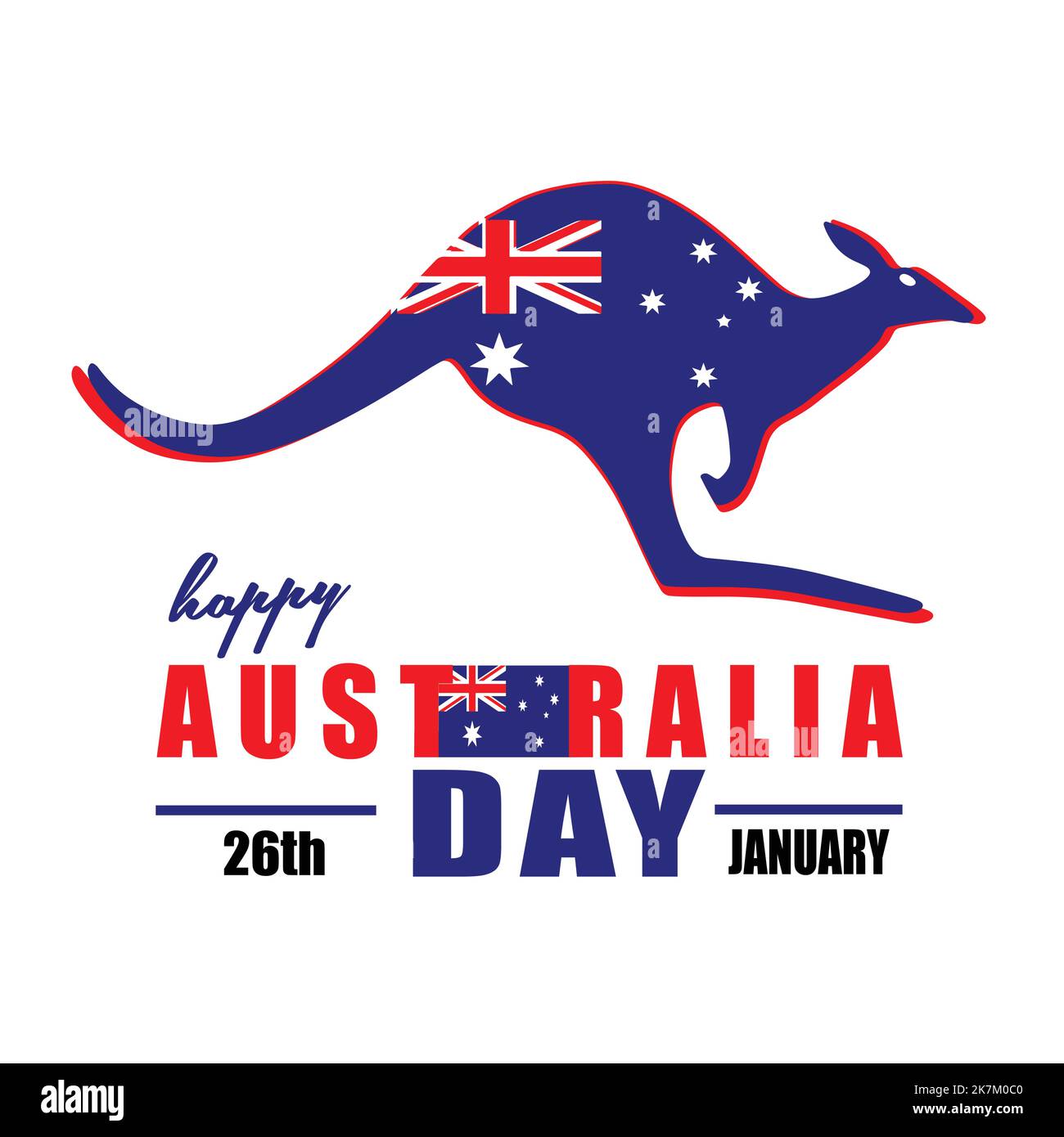 Buon giorno dell'Australia 26 gennaio, canguro, bandiera dell'Australia, illustrazione vettoriale. Illustrazione Vettoriale