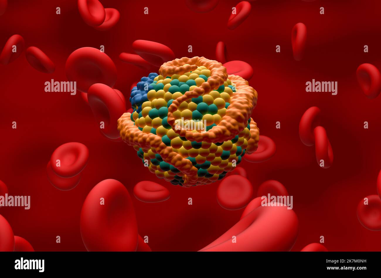 HDL (buona) lipoproteina (colesterolo) nel flusso sanguigno Closeup view 3D illustrazione Foto Stock