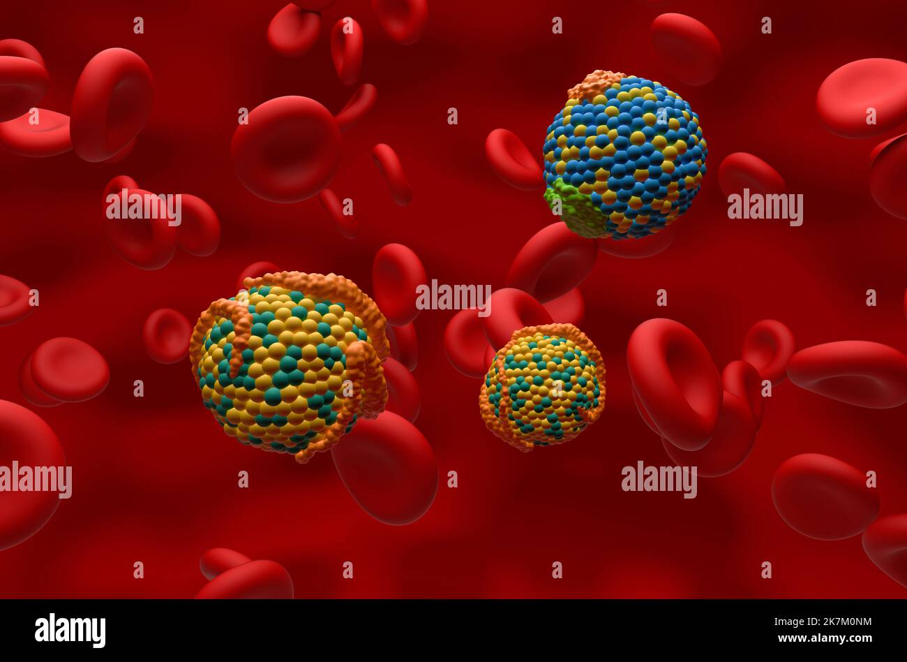 HDL (buono) e LDL (cattivo) lipoproteina (colesterolo) nel flusso sanguigno Vista Closeup 3D illustrazione Foto Stock