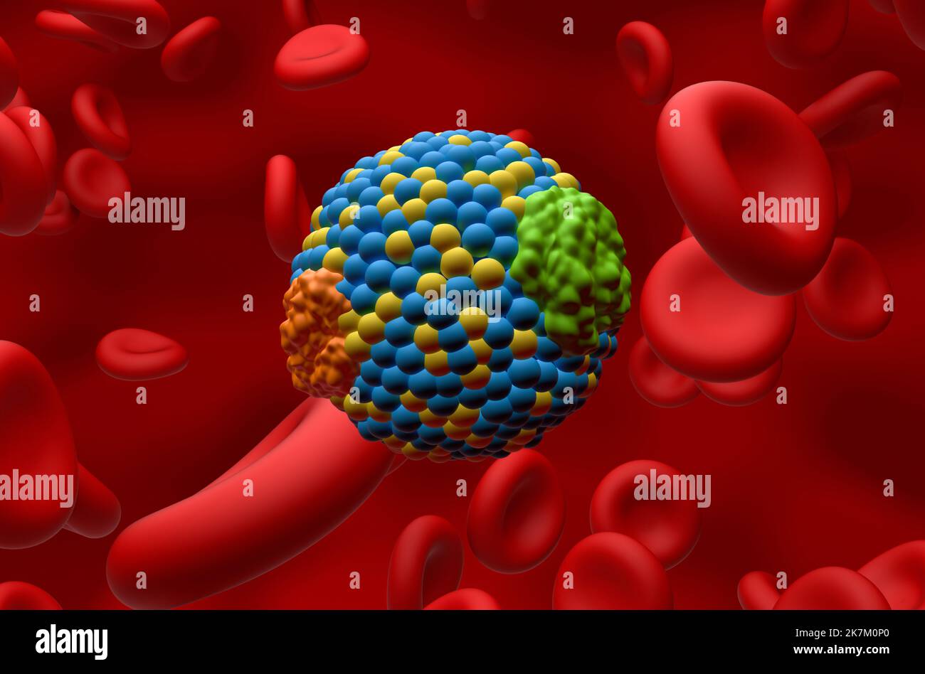 LDL colesterolo lipoproteico cattivo nel flusso sanguigno Closeup view 3D illustrazione Foto Stock