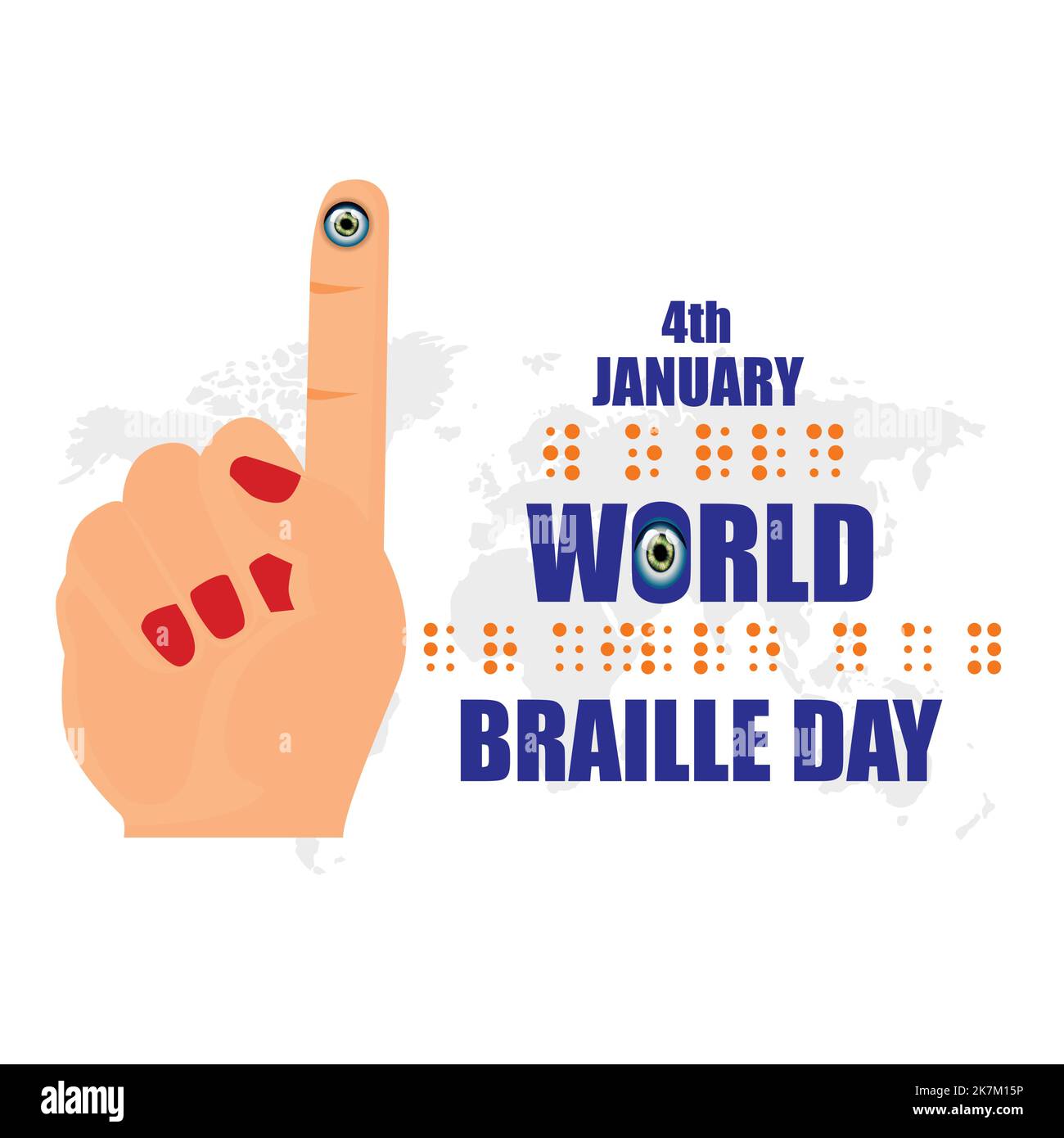 World Braille Day 4 Gennaio illustrazione vettoriale su sfondo bianco isolato. Illustrazione Vettoriale