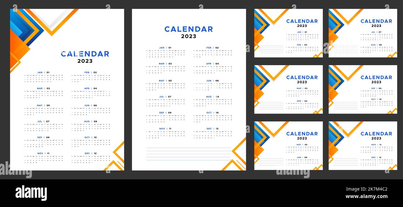 Calendario/Planner da parete e scrivania. Modello di calendario mensile per 2023 anno. La settimana inizia la domenica. Calendario da parete in stile minimalista. Illustrazione Vettoriale
