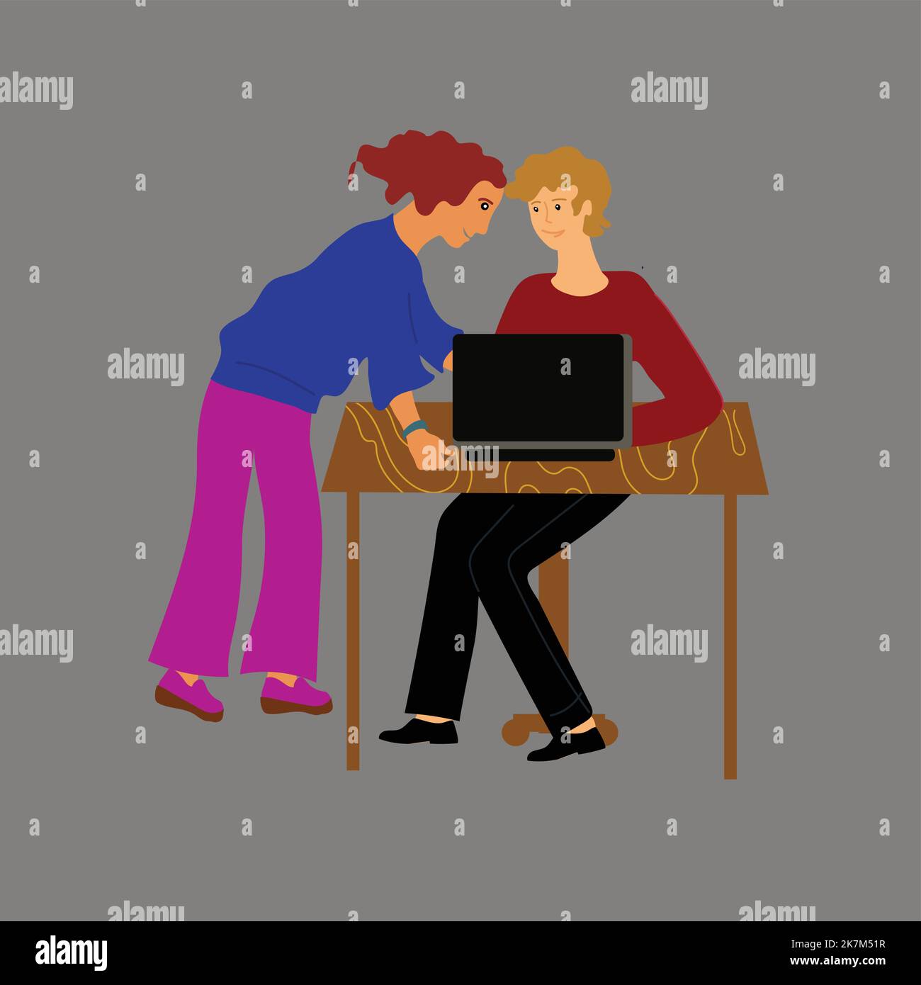 due donne che parlano sulla scrivania in ufficio concetto di lavoro di donna capo spostare vettore illustrazione. Illustrazione Vettoriale