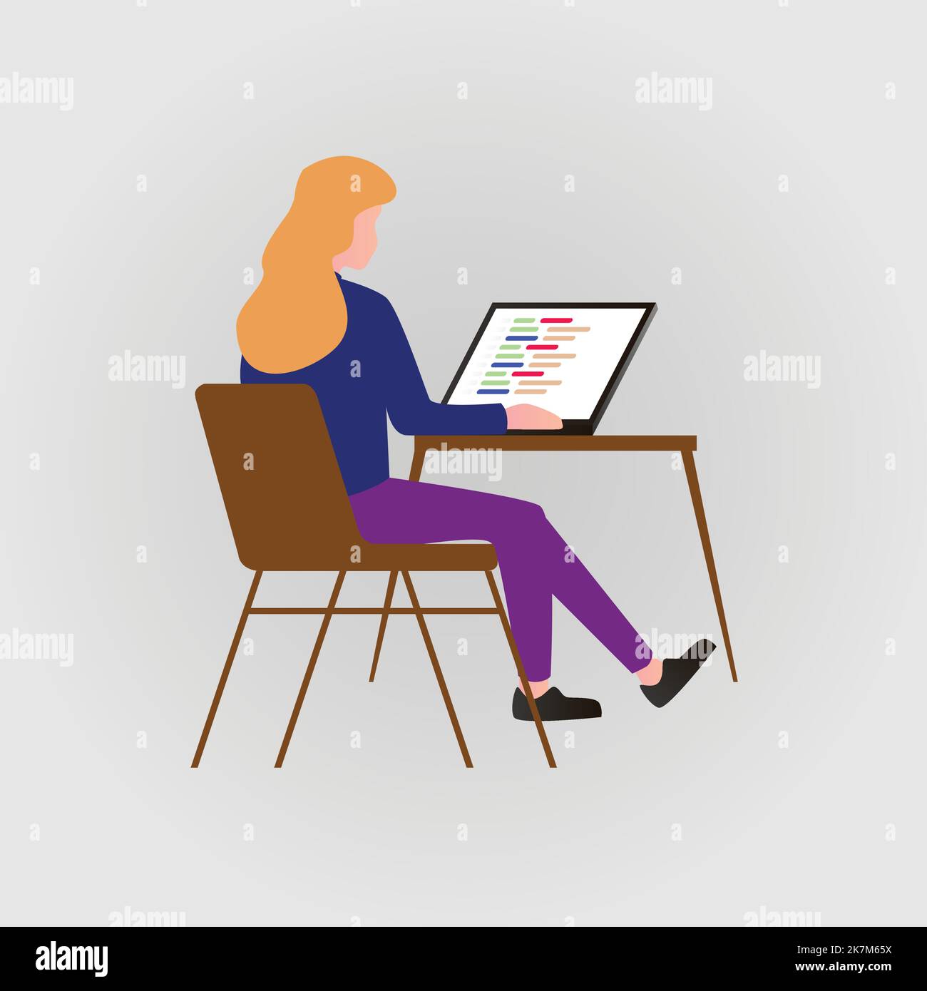 donna d'affari, capo, lavorando sulla sua scrivania ufficio, capo donna spostare piatto vettore illustrazione. Illustrazione Vettoriale