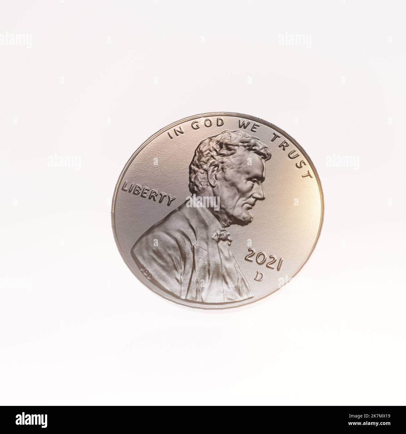 Moneta del dollaro 1 cent 3D immagine di illustrazione. USA moneta dollaro valuta degli stati uniti un centesimo. Foto Stock