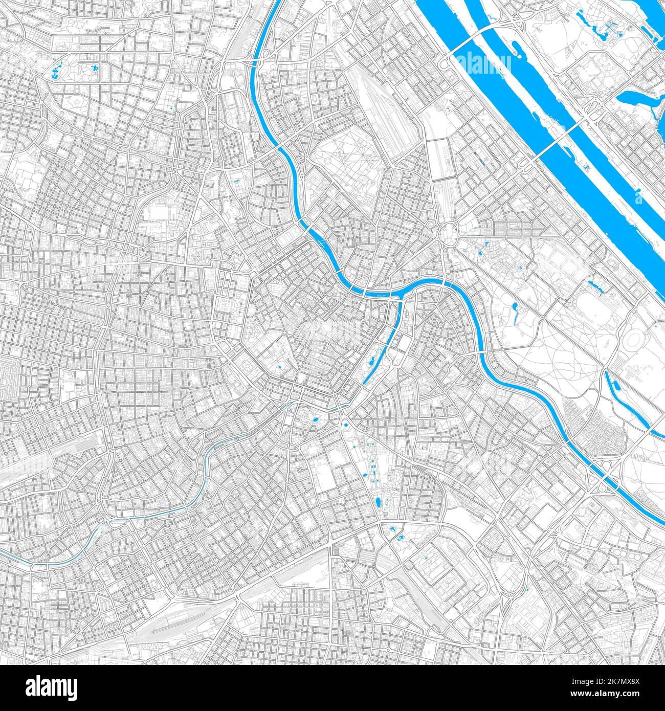 Vienna, Austria Mappa vettoriale ad alta risoluzione con percorsi modificabili. Contorni luminosi per le strade principali. Utilizzabile per qualsiasi sfondo stampato e digitale. Blu sh Illustrazione Vettoriale