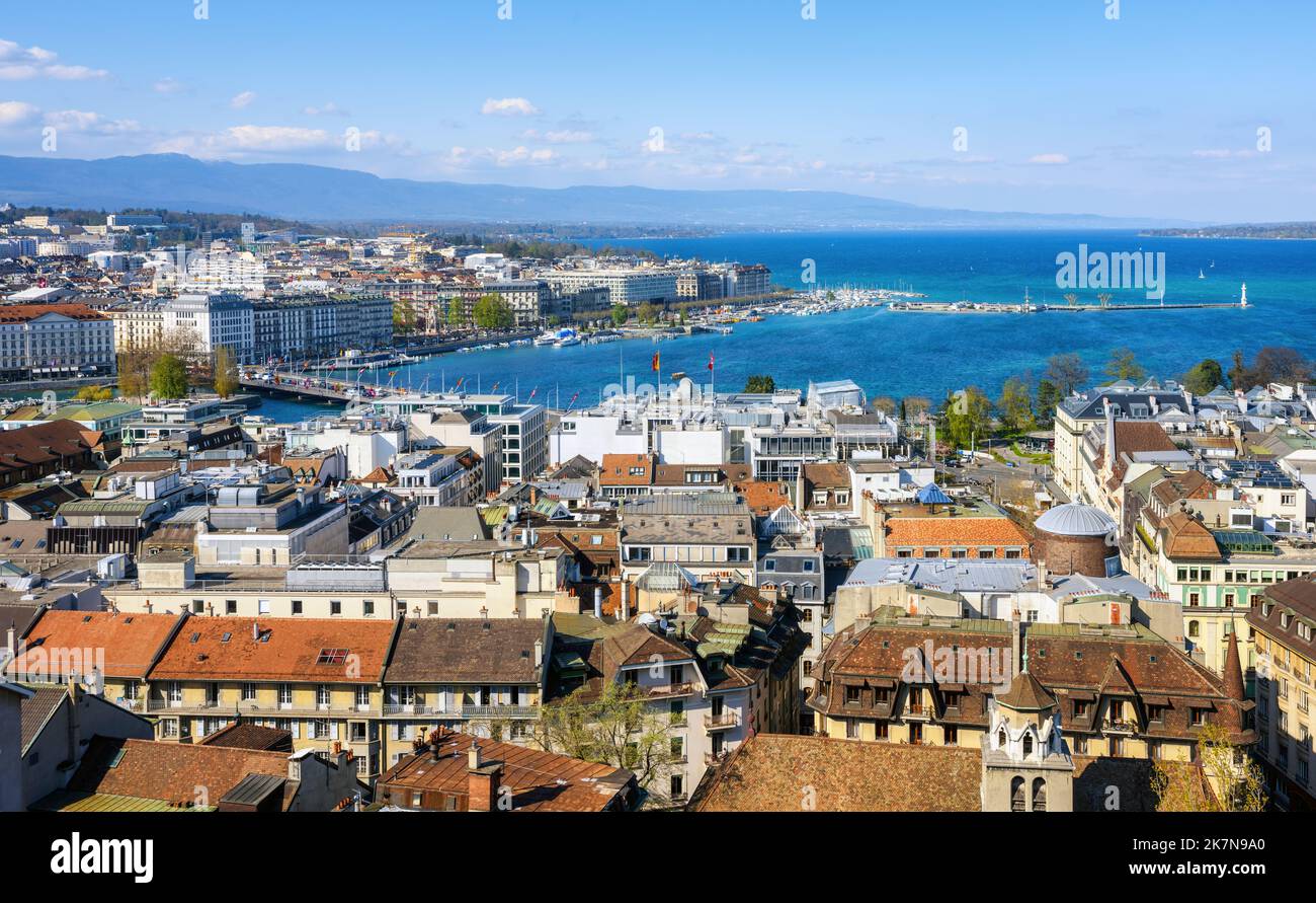 Città di Ginevra sul lago di Ginevra sulle Alpi svizzere, Svizzera Foto Stock