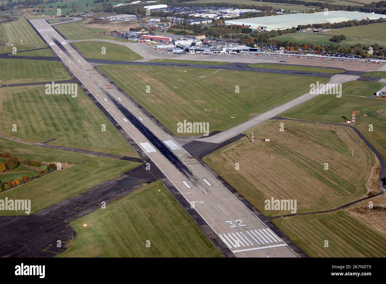 Vista aerea dell'Aeroporto Internazionale di Leeds Bradford, Regno Unito Foto Stock