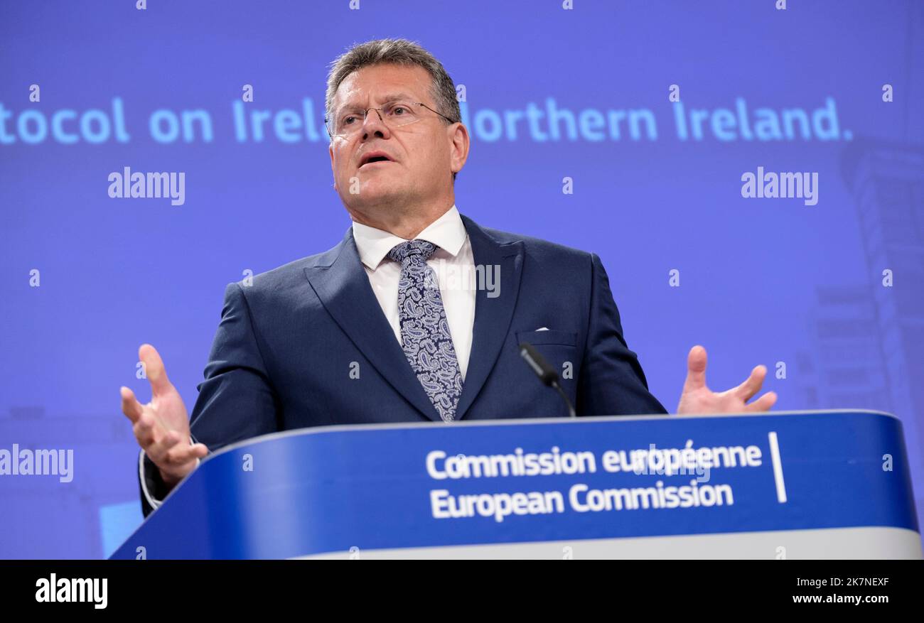 Bruxelles: L'Unione europea lancia un'azione legale contro il Regno Unito per aver violato l'accordo con l'Irlanda del Nord. Maros Sefcovic, Vice P Foto Stock