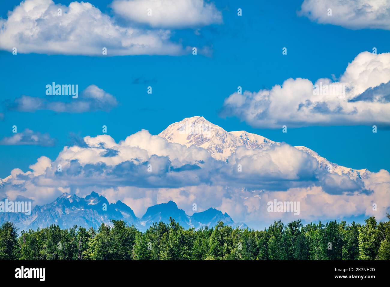 Vista a nord della catena montuosa dell'Alaska da Talkeetna; incluso il Monte Denali; Alaska, Stati Uniti Foto Stock