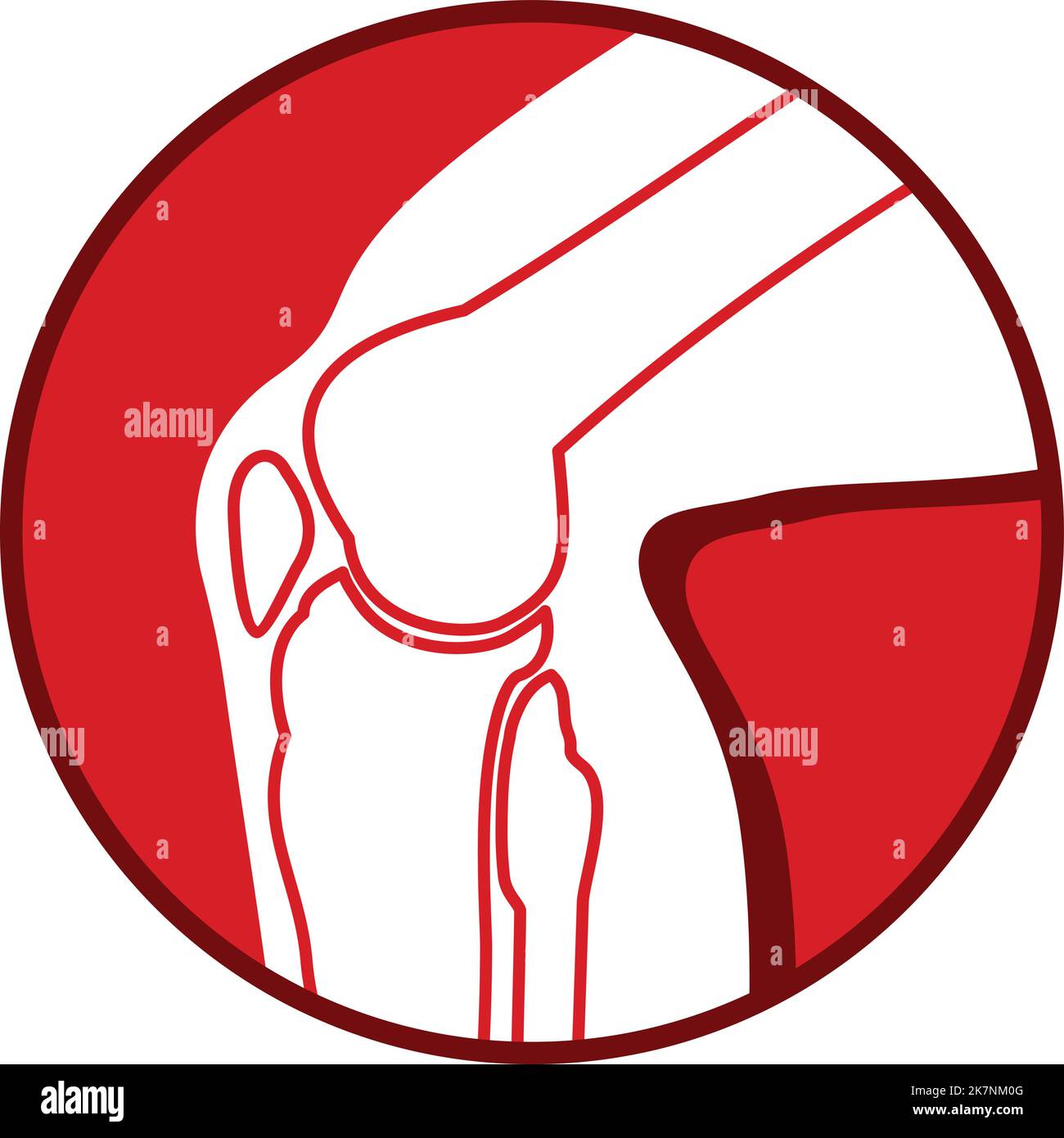 Icona rotonda dolore al ginocchio. Segno di artrite articolare della gamba Illustrazione Vettoriale