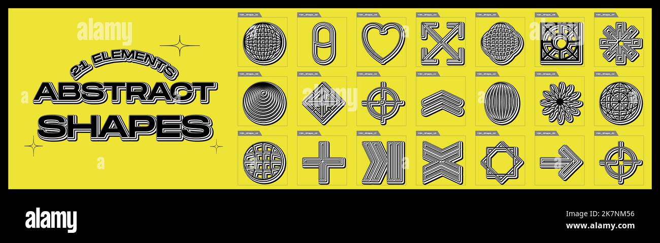 Set vettoriale di Y2K. Elementi geometrici minimalisti. Forme bauhaus astratte. Illustrazione Vettoriale