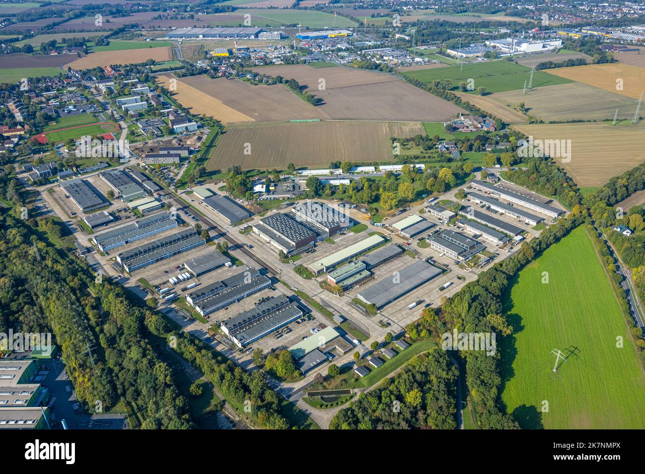 Vista aerea, caserma di Glückauf con cantiere, Königsborn, Unna, zona della Ruhr, Renania settentrionale-Vestfalia, Germania, lavori di costruzione, zona di costruzione, Foto Stock